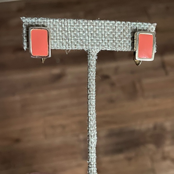 Dior Coral Rectangular Stud Earrings - Picture 1 of 8